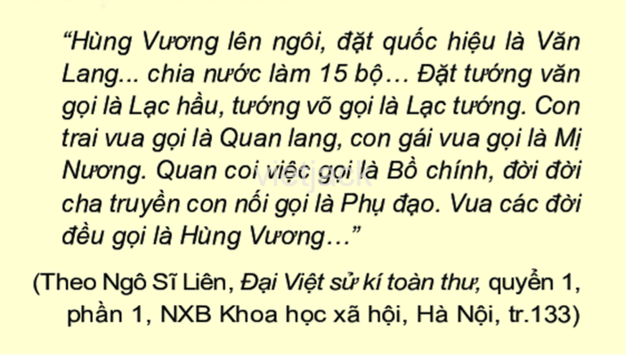 Đoạn tư liệu trên cho em biết thông tin gì về thời đại Hùng Vương