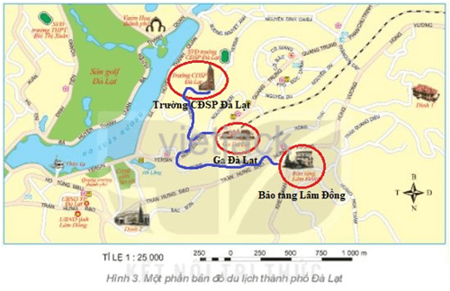 Tìm trên bản đồ hình 3 các địa điểm: Trường Cao đẳng Sư phạm Đà Lạt