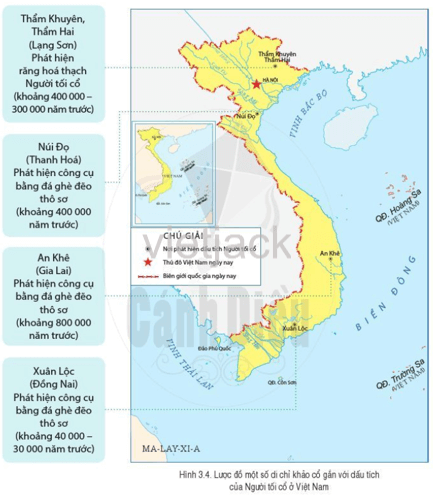 Quan sát lược đồ 3.4, hãy: Nêu một số dấu tích của Người tối cổ