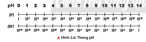 Quan sát Hình 2.6, cho biết khoảng giá trị nào trong thang pH tương ứng với môi trường