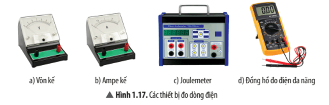 Quan sát Hình 1.17, hãy cho biết cách phân biệt vôn kế và ampe kế