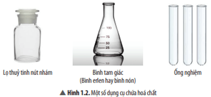 Để bảo quản các hoá chất rắn nên dùng dụng cụ nào trong Hình 1.2