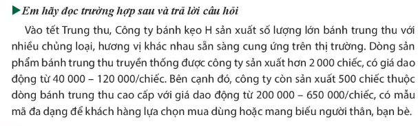 Công ty bánh kẹo H đưa ra thị trường các sản phẩm với số lượng và giá cả