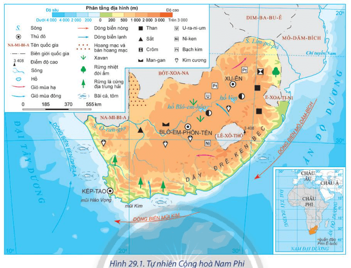 Trình bày đặc điểm tự nhiên và tài nguyên thiên nhiên của cộng hòa Nam Phi