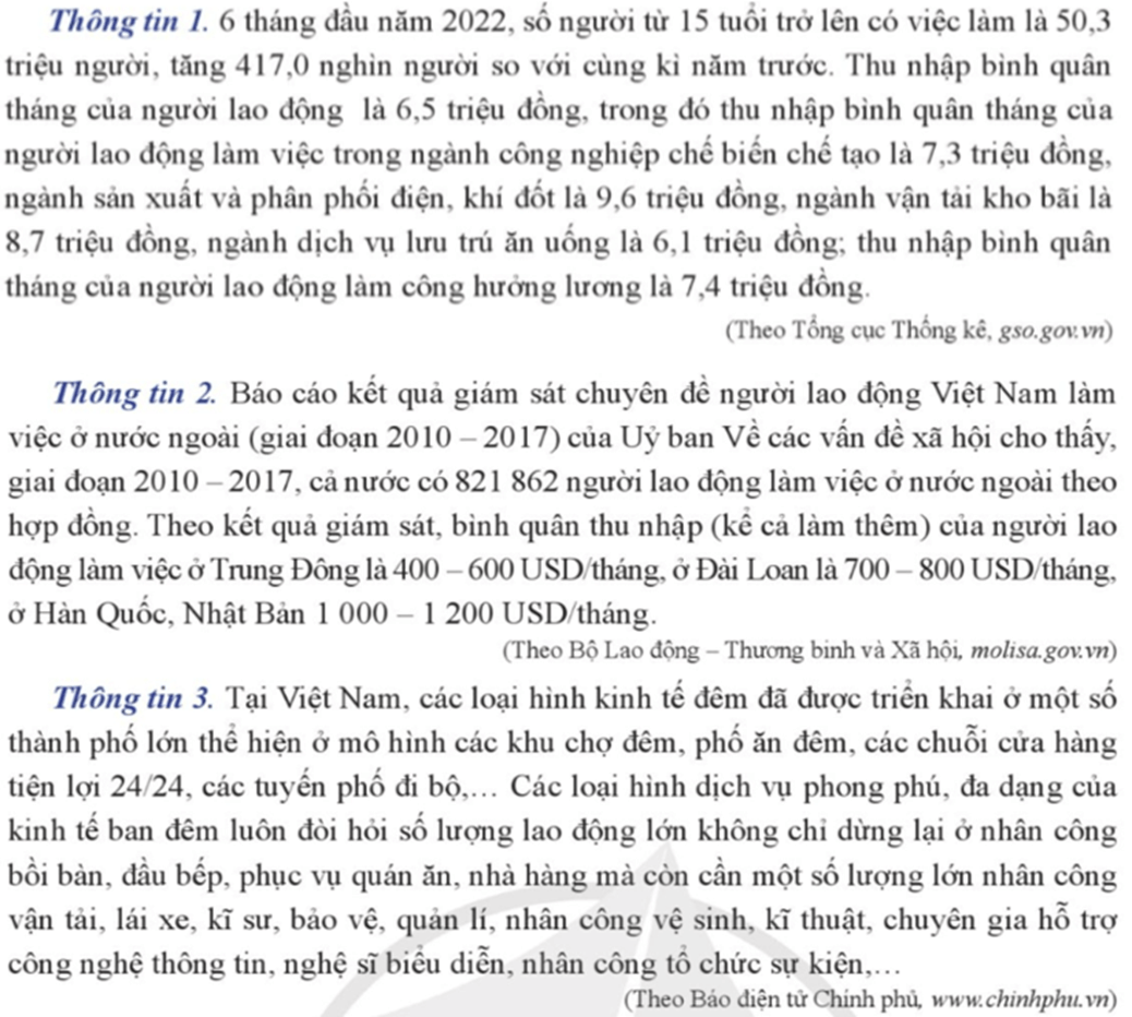 Từ các thông tin trên, em hãy cho biết việc làm bao gồm những hoạt động