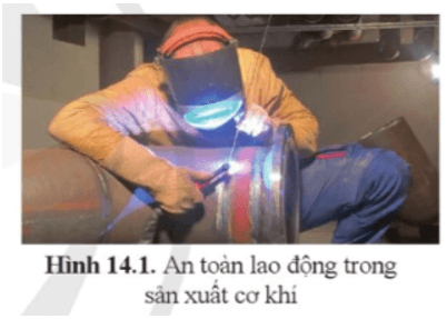 Người công nhân ở hình 14.1 đã dùng biện pháp gì để đảm bảo an toàn?