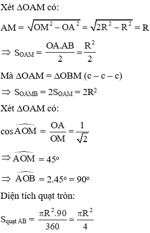 Trắc nghiệm Diện tích hình tròn, hình quạt tròn có đáp án