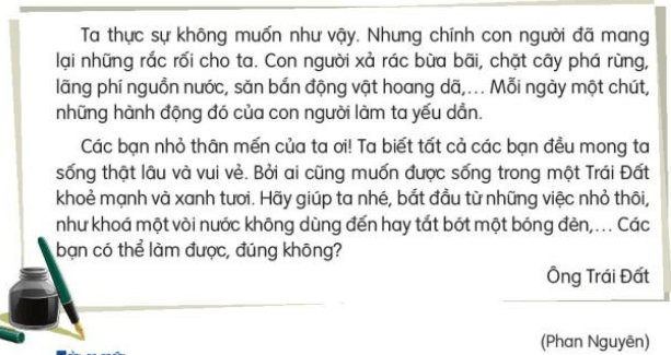 Đọc: Thư của ông Trái Đất gửi các bạn nhỏ trang 120, 121 Tiếng Việt lớp 3 Tập 2 | Kết nối tri thức