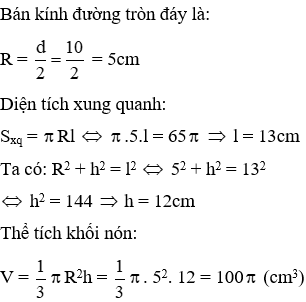 Trắc nghiệm Hình nón - Hình nón cụt - Diện tích xung quanh và thể tích của hình nón, hình nón cụt có đáp án