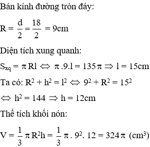 Trắc nghiệm Hình nón - Hình nón cụt - Diện tích xung quanh và thể tích của hình nón, hình nón cụt có đáp án