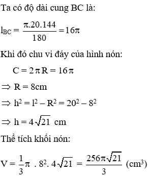 Trắc nghiệm Hình nón - Hình nón cụt - Diện tích xung quanh và thể tích của hình nón, hình nón cụt có đáp án