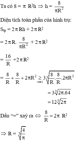 Trắc nghiệm Hình Trụ - Diện tích xung quanh và thể tích của hình trụ có đáp án