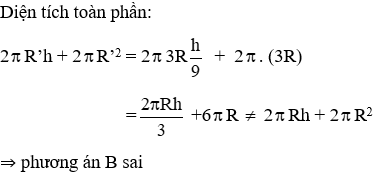 Trắc nghiệm Hình Trụ - Diện tích xung quanh và thể tích của hình trụ có đáp án