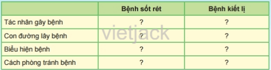 Dựa vào những thông tin về bệnh sốt rét và bệnh kiết lị ở trên, hãy hoàn thành bảng