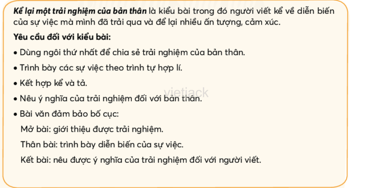 Kể lại một trải nghiệm của bản thân trang 102