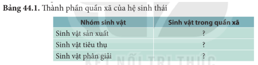 Từ kết quả điều tra hoàn thành bảng ghi thành phần quần xã sinh vật của hệ sinh thái