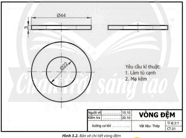 Bản vẽ chi tiết ở Hình 3.2 cho ta biết được những thông tin gì về vòng đệm?