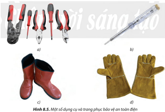 Quan sát Hình 8.5, cho biết tên gọi, công dụng của mỗi loại dụng cụ và trang phục