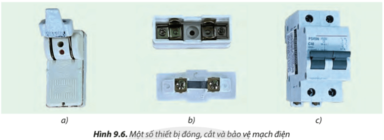 Quan sát Hình 9.6, em hãy nêu tên, chức năng của một số thiết bị đóng