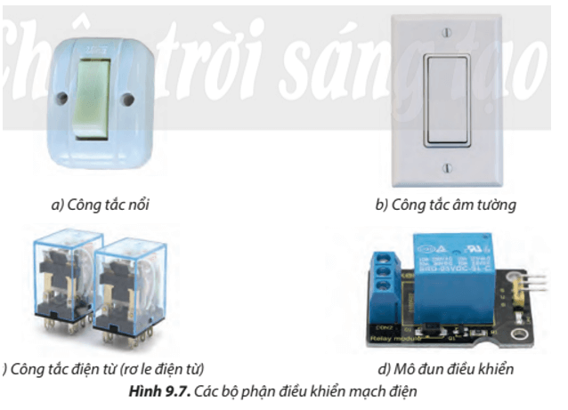 Em hãy nêu chức năng và phạm vi ứng dụng của các loại công tắc có trong Hình 9.7