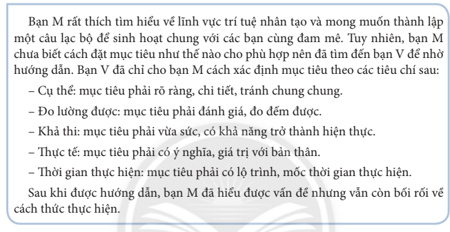 Dựa vào gợi ý của bạn V, em hãy giúp bạn M xác định mục tiêu