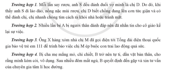 Em hãy cho biết các nhân vật bị bạo lực gia đình trong từng trường hợp trên 