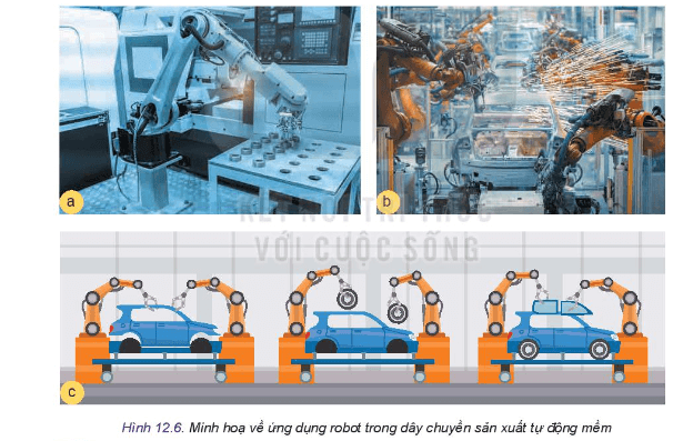 Quan sát Hình 12.6 và cho biết Nhiệm vụ công việc của mỗi robot trong hình