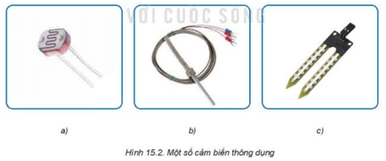 Hình 15.2 bao gồm các cảm biến ánh sáng, cảm biến độ ẩm, cảm biền nhiệt độ