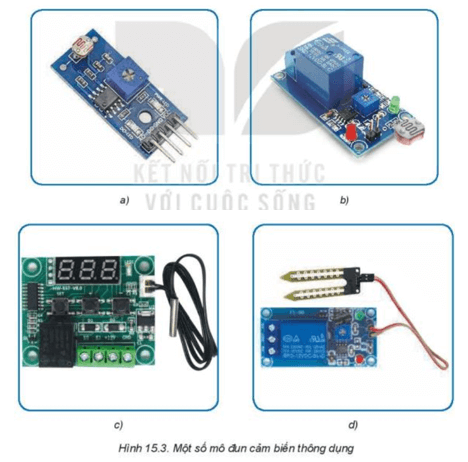 Quan sát Hình 15.3 và cho biết Cảm biến sử dụng trong mỗi mô đun là loại gì?