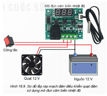 Quan sát Hình 16.9 và nêu tên các thành phần chính của mạch điện điều khiển quạt điện