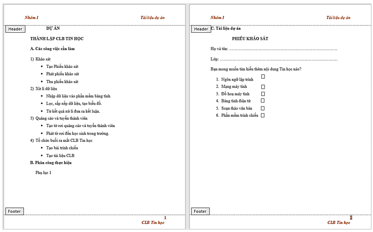 Em hãy mở tệp CLBTinhoc.docx và thực hiện các yêu cầu sau đây
