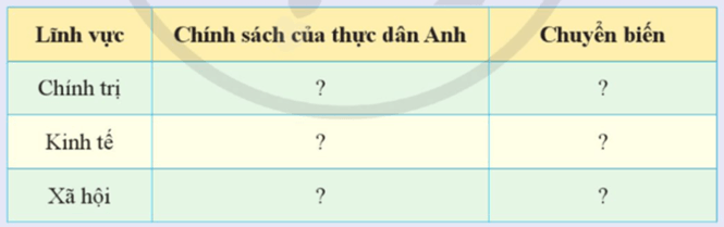 Lập bảng tóm tắt về tình hình chính trị, kinh tế, xã hội của Ấn Độ