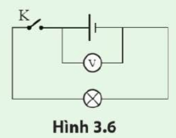 Cho mạch điện như Hình 3.6. Khi mạch hở, vôn kế chỉ 13,0 V. Khi mạch kín, vôn kế chỉ 12,0 V