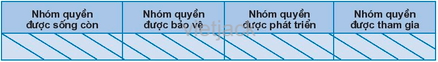 Em hãy sắp xếp các quyền cụ thể của trẻ em dưới đây theo 4 nhiệm vụ theo bảng mẫu