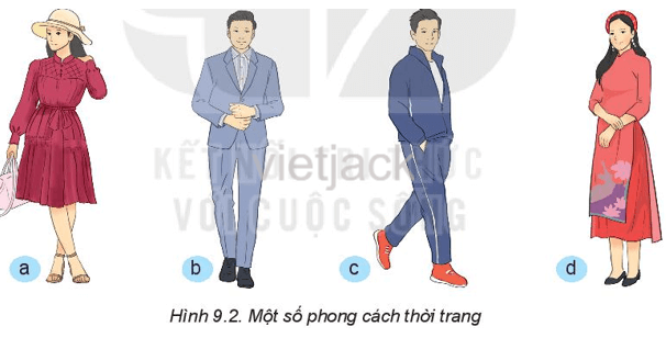 Em hãy cho biết các bộ trang phục trong Hình 9.2 thể hiện phong cách thời trang nào