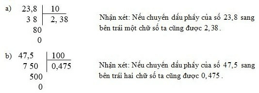 Chia một số thập phân với 10, 100, 1000, ...  lớp 5 hay, chi tiết | Lý thuyết Toán lớp 5