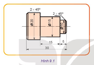 Hình 9.1 mô tả bản vẽ của một chi tiết. Em hãy cho biết các bước để gia công chi tiết đó