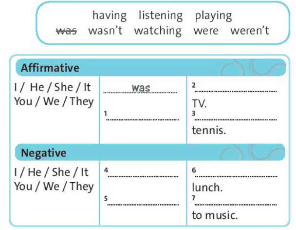 SBT Tiếng Anh 7 trang 27 Unit 4 Language focus: Past continuous (affirmative and negative) - Chân trời sáng tạo (ảnh 1)