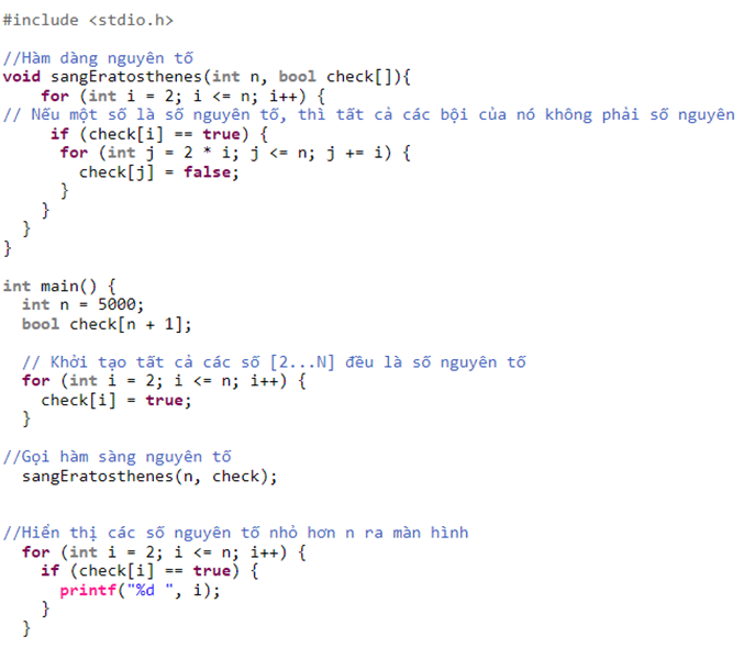 Đọc mã lệnh của thuật toán Eratosthenes cho ở Hình 5 và mô tả liệt kê các bước