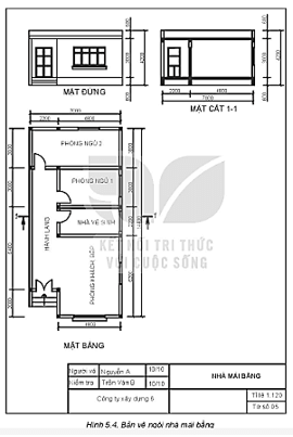 Đọc bản vẽ nhà trên Hình 5.4 theo trình tự ở Bảng 5.2