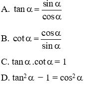 Trắc nghiệm Tỉ số lượng giác của góc nhọn có đáp án