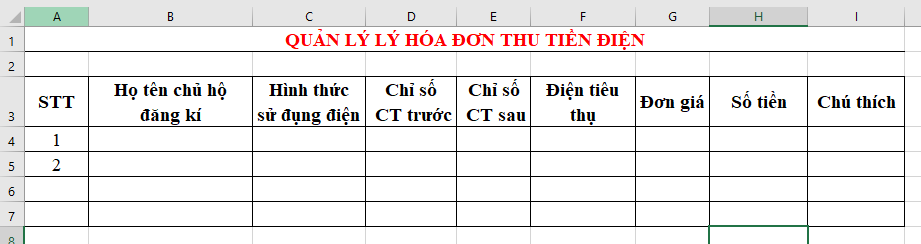 Sách bài tập Tin học 7 Bài 11: Luyện tập sử dụng phần mềm bảng tính - Cánh diều (ảnh 1)