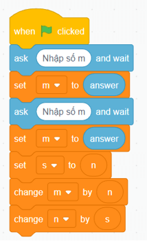 Tạo chương trình Scratch để nhập hai số m n từ bàn phím