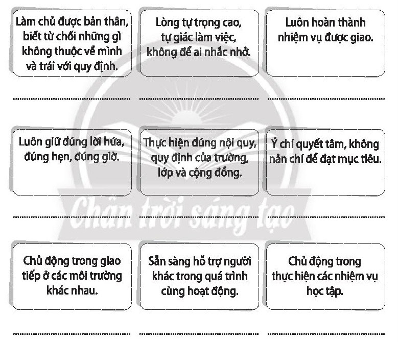 Sách bài tập HĐTN 10 Chủ đề 1: Thể hiện phẩm chất tốt đẹp của người học sinh - Chân trời sáng tạo (ảnh 1)