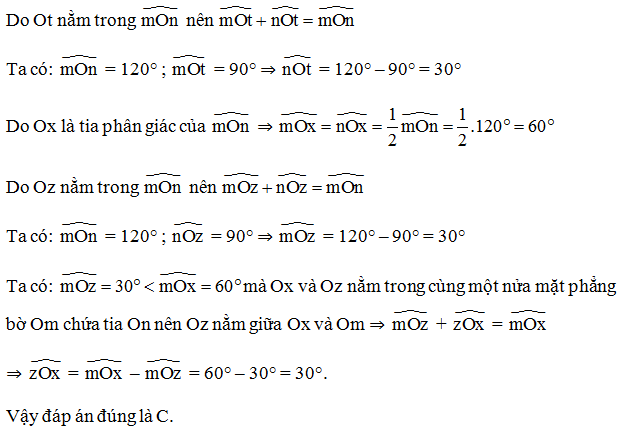 TOP 20 câu Trắc nghiệm Góc ở vị trí đặc biệt. Tia phân giác của 1 góc - Toán 7 Kết nối tri thức (ảnh 1)