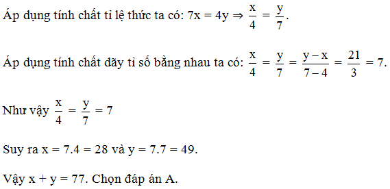 TOP 20 câu Trắc nghiệm Tính chất của dãy tỉ số bằng nhau - Toán 7 Kết nối tri thức (ảnh 1)