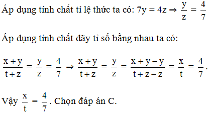 TOP 20 câu Trắc nghiệm Tính chất của dãy tỉ số bằng nhau - Toán 7 Kết nối tri thức (ảnh 1)