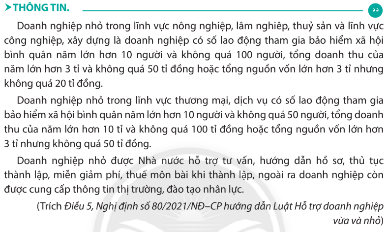 Chuyên đề Kinh tế pháp luật 10 Bài 4 (Chân trời sáng tạo): Khái quát chung về mô hình sản xuất kinh doanh của doanh nghiệp nhỏ  (ảnh 1)