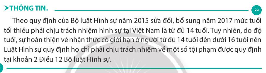 Chuyên đề Kinh tế pháp luật 10 Bài 7 (Chân trời sáng tạo): Mốt số nội dung cơ bản của pháp luật hình sự liên quan đến người chưa thành niên phậm tội  (ảnh 1)