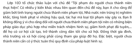 Chuyên đề Kinh tế pháp luật 10 Bài 7 (Chân trời sáng tạo): Mốt số nội dung cơ bản của pháp luật hình sự liên quan đến người chưa thành niên phậm tội  (ảnh 1)